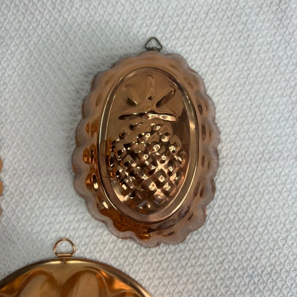 Vintage Copper Metal Kitchen Jello Cake Mold Set of 3 Wall Hangings Cottagecore